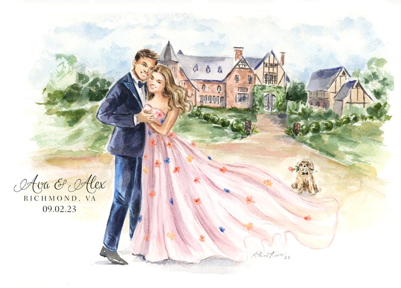 Custom Watercolor Portrait from a Photo, Couple Portrait, Watercolor illustration, Save the Date, Hand Drawn, Personalized Save The Date image 6