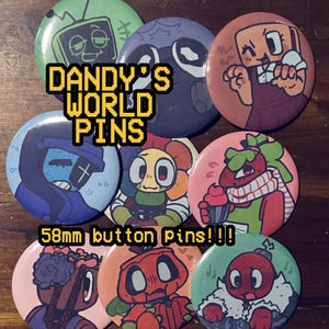 Spille da 58 mm con il personaggio principale di DANDY'S WORLD!!!