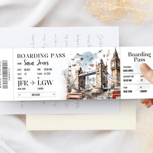 London, England Trip Surprise Gift Ticket - You're Going to LONDON - Printable, Flight, Boarding Pass, Editable, Instant, Travel Print