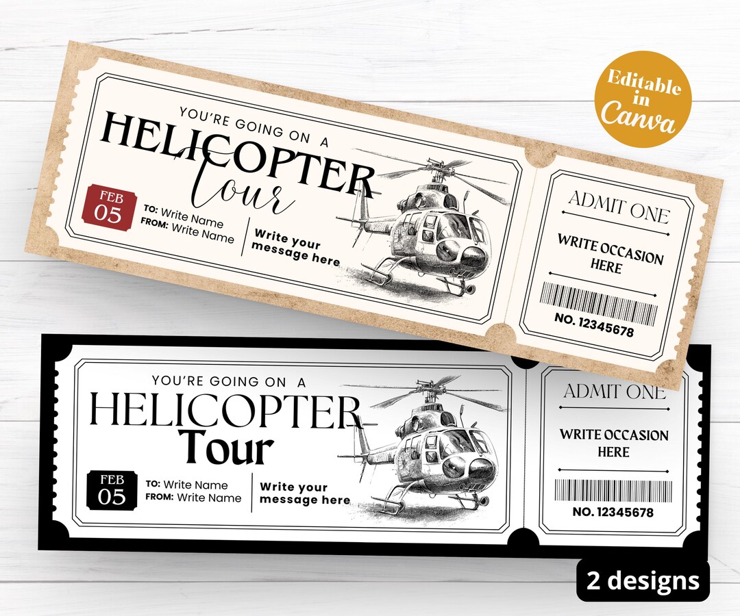 Helicopter Ride Flyer Surprise Helicopter Ride Gift Certificate Template, Customizable ...