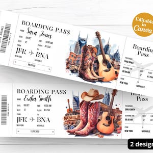 Nashville TN USA Trip Surprise Gift Ticket - You&#39;re Going to NASHVILLE - Printable, Flight, Boarding Pass, Editable, Instant, Travel Print