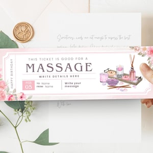 Massage cadeaubon coupon - INSTANT DOWNLOAD - BEWERKBARE tekst - afdrukbaar, cadeau, gepersonaliseerd, ticket, verjaardag, jubileum, Grad gif