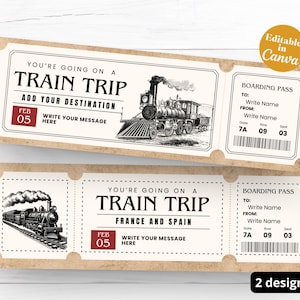 Carte d'embarquement et bon de train | Personnaliser le modèle de chèque-cadeau Voyage | Billet de train | Cadeau d'anniversaire en train