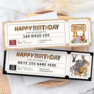Printable ZOO or SAFARI PARK Surprise Gift Reveal Ticket. Surprise Zoo Ticket. Admission Pass. Printable Ticket. Trip Ticket. Event Stub