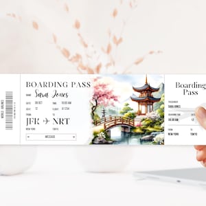 Japan Trip Surprise Gift Ticket - You&#39;re Going to JAPAN - Printable, Flight, Boarding Pass, Editable, Instant Download, Travel Print