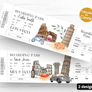 Digital ROME Italy Surprise Trip Gift Ticket, Rome Printable Boarding Pass, You're Going to Italy! - Printable Boarding Pass Watercolor