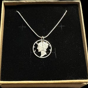 US Silver Mercury Dime Hand Cut Coin Necklace 18&quot; NEW