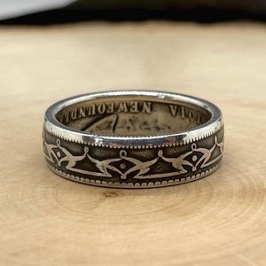 Victorian Herringbone Pattern Sterling Silver Newfoundland 50 Cent Coin Ring Band Jewelry NEW