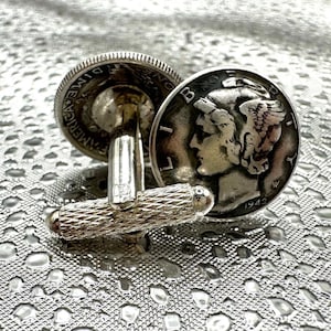 US Silver Mercury Dime Coin Cufflinks Men NEW
