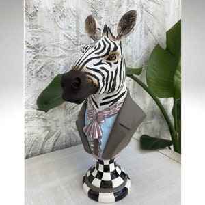 Handbemalte große Zebra-Skulpturstatue, Zebra-Statue, Gentleman Zebra-Figur, handbemalte Zebra-Skulptur, Geschenk für Tierliebhaber