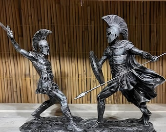 Achilles vs Hector Battle Statue: Greek Mythology Sculpture