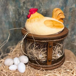 Handmade Chicken Egg Holder Cage, Farmhouse Egg Basket, Vintage Style Wooden Egg Container, Natural Farm Kitchen Decor, Chef Gift