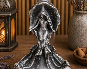 Mermaid Backflow Incense Burner, Seashell Smoke Waterfall Holder, Antique Silver Finish