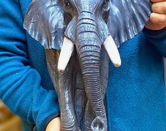 Handcrafted Elephant Head Wall Mount: Marble Dust & Resin Sculpture