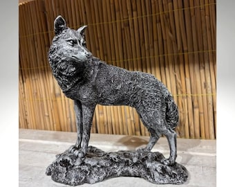 Marble Dust Wolf Statue: Animal Sculpture (10 inch)