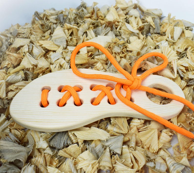 Picture Idea: Wooden Shoe Lacing Toy Montessori Fine Motor Skills Learning Natural