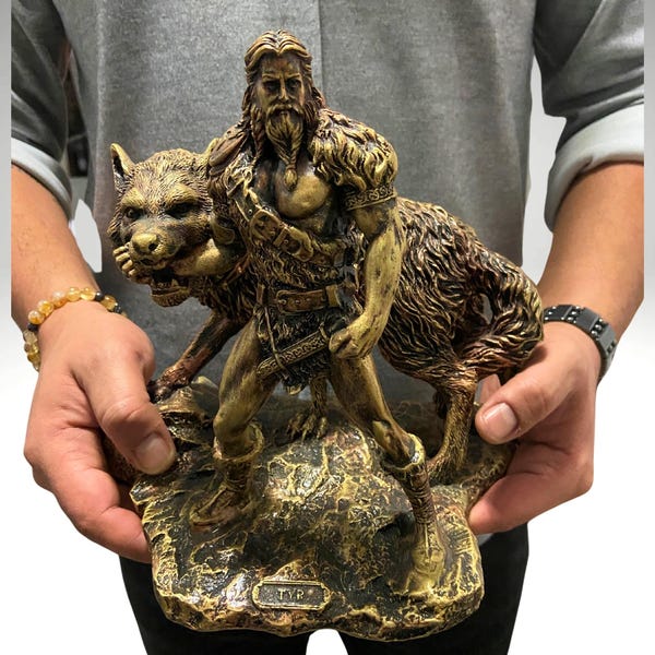 Large Tyr Statue: Norse God of War and Justice with Wolf