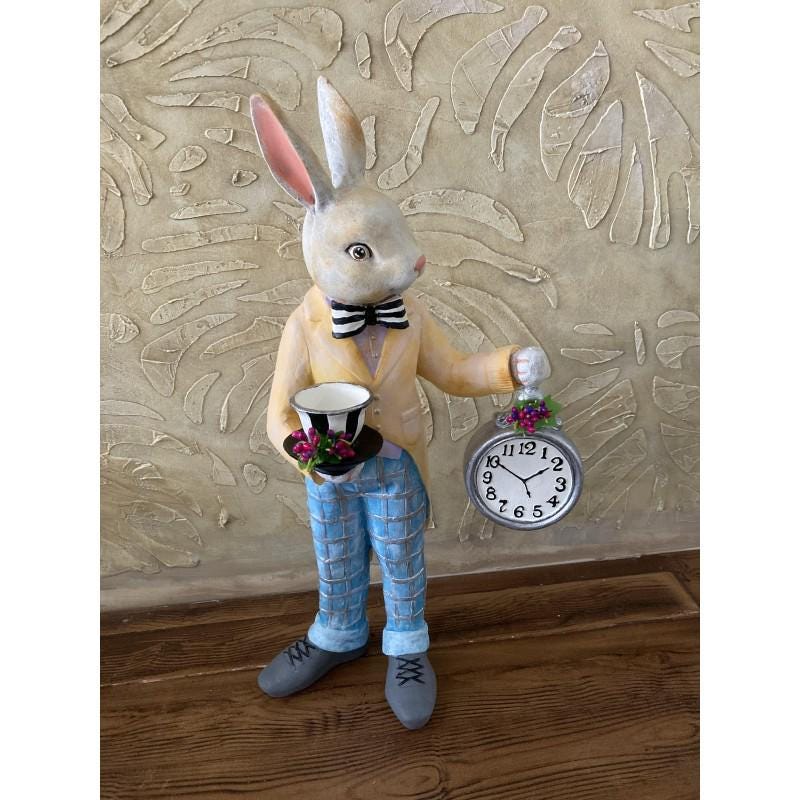 Rabbit With Clock Figurine - Etsy