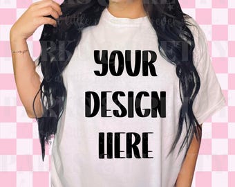 pink checkered mock up | white tee mockup | comfort colors mockup | Gildan