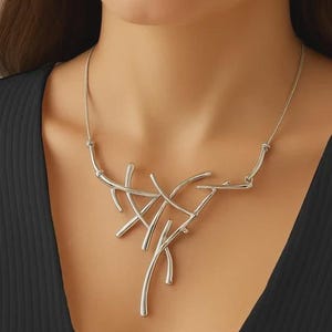 16" Statement Necklace | Silver Plated Tree Branch Twist