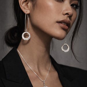 Unique Hypo Allergenic Artisan & Boho Long Silver Earrings | Silver Circle Drops