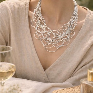 Handmade Silver Statement Necklace | Multi Scramble Design