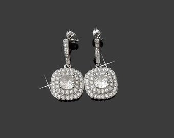 Hypoallergenic Silver Drop Earrings with Swarovski Crystal | Elegant Gift for Her