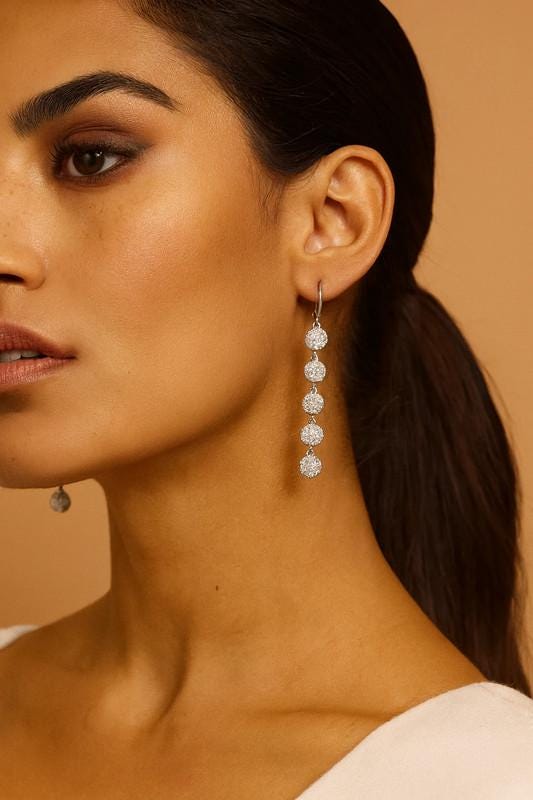 thumbnail image 2 of 6 Very Long Crystal Rhinestone Earrings - Sparkly Gold Plated Slinky Drop Earrings 2 of 5