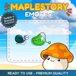 MapleStory Emotes | Mushroom, Green Smile, Snail | Cute Emotes for Steamer | Sticker Emojis | Twitch, Discord, YouTube | Steaming Assets