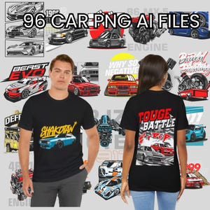 96+ Pacote de Design de Camisetas Premium para Carros | Designs de Camisetas para Carros JDM PNG, AI | Vestuário Automotivo Personalizado | Gráficos de Carros Esportivos Clássicos e Modernos