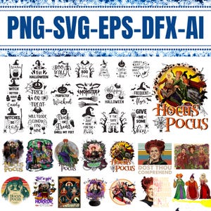 Ensemble de 55 fichiers PNG Hocus Pocu, Halloween Png, Sandersonn Sisterss Png, Hocuss Pocu Halloween, sorcières Png, Halloween sublimation Bundle