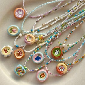 Kawaii Clay Handmade And Handpainted Charm, Necklace for Spring