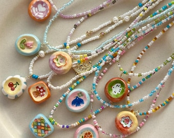 Kawaii Clay Handmade And Handpainted Charm, Necklace for Spring