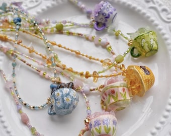 Crystals Pendant Necklace, Clay, Birthstone & Healing Crystals, Whimsical Jewelry, Unique Gift