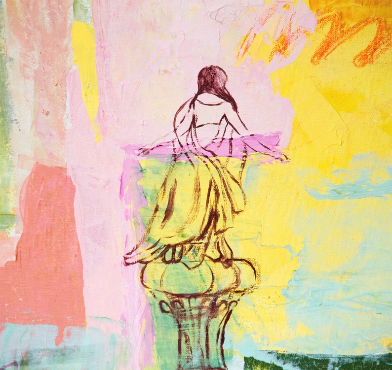 Large Painting Wall Art Abstract Canvas 40x26 Mixed Media Turquoise