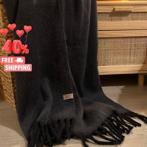 Graphite Grey Wool Throw Blanket - 100% Wool | Cozy Christmas Gift |  Free Shipping | Blanket for Couch, Bed, Home Decor | Warm Winter Wrap
