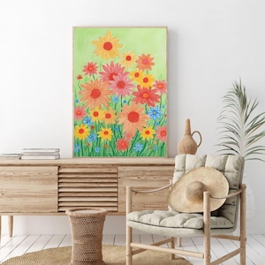 Helle Blumenfeld druckbare, digitale Wand Kunst Download, bunte Garten Poster, Frühling, Blumenzimmer Dekor. Blumenstrauß Kunst