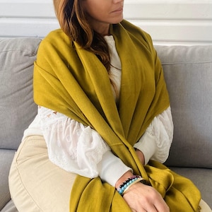 Pashmina Shawl Olive Green- Authentic Chyangra Pashmina Shawl Handcrafted Luxury from Nepal
