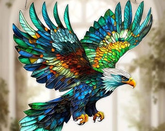 SUNCATCHER- Acrylic Stained Glass Bald Eagle Suncatcher 8x8&quot;