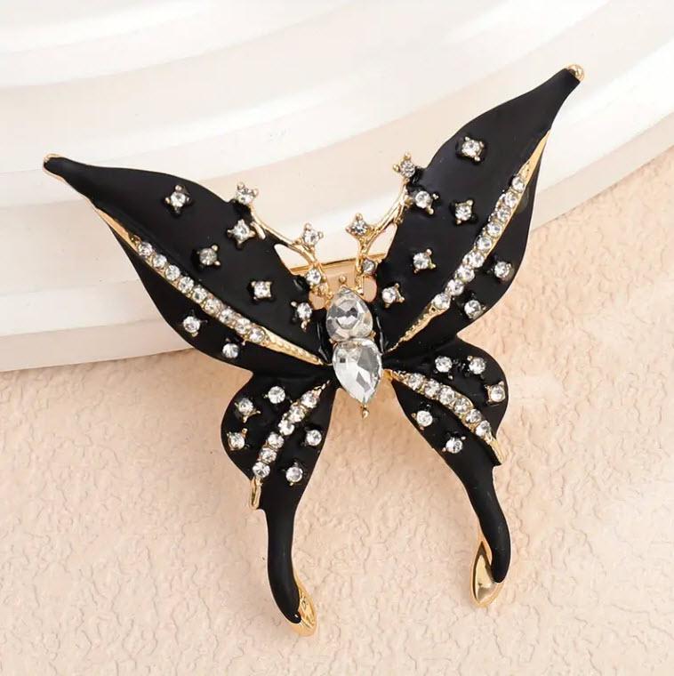 BROOCH- Elegant Black & Golden-tone Butterfly Brooch - Etsy display picture 2