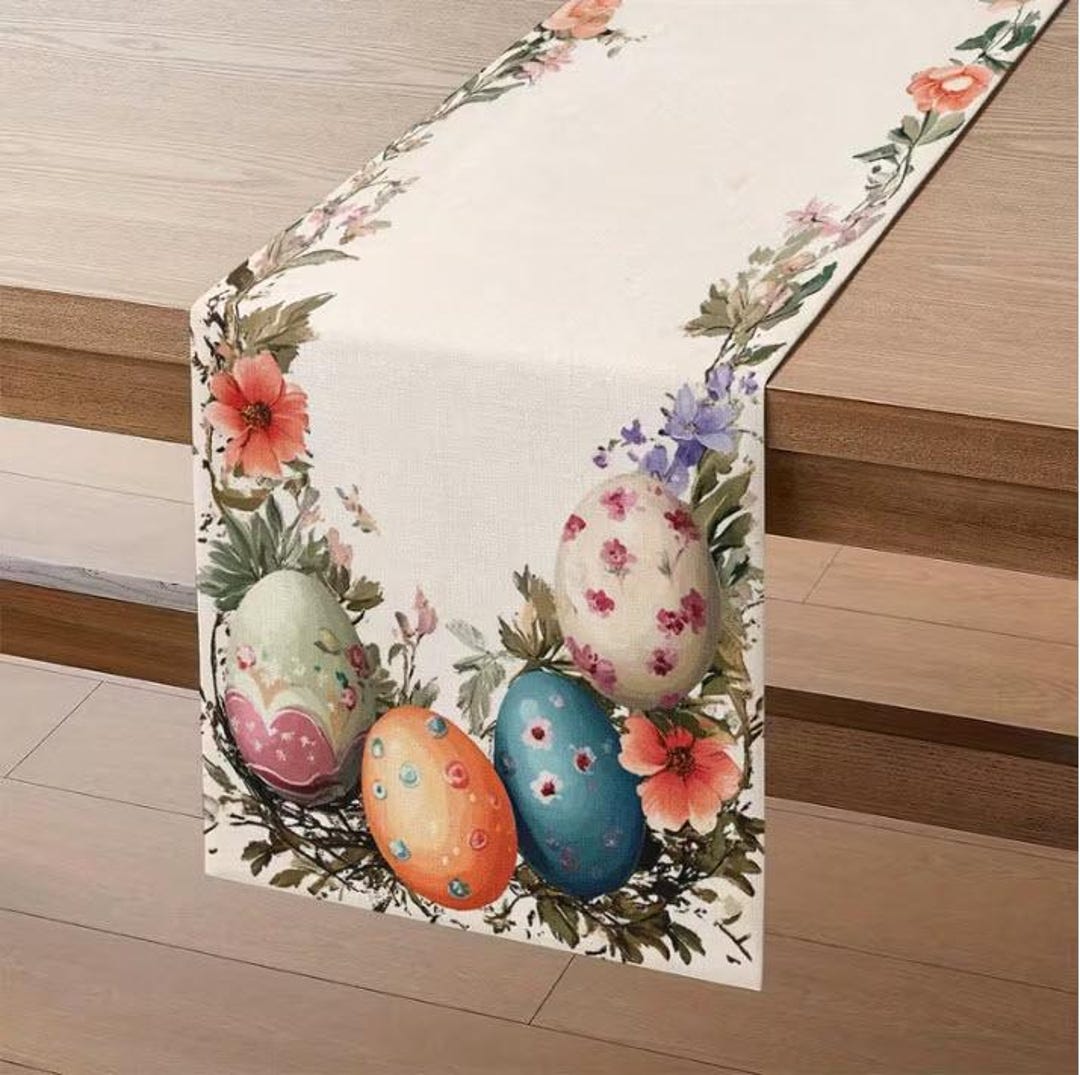 1pc Vintage Easter Table Runner With Pastel Floral & Easter Eggs - Etsy