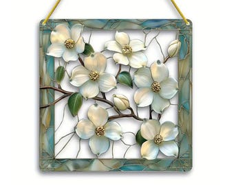 SUNCATCHER-  Vibrant Dogwood Flower Suncatcher 8&quot;x8&quot;