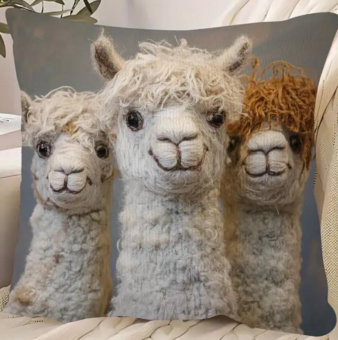 THROW PILLOW COVER - Vintage Alpaca and Alpaca Friend Throw Pillow 18X18 inch