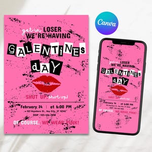 Editable E-invitations Burn Book Galentine's Day Invite Canva Template Pink Girls Party Invitation Valentine's Day Birthday Invite BB1