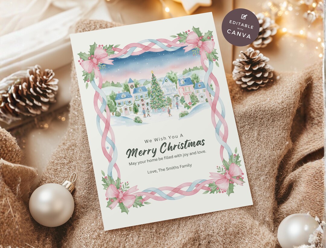 Editable Christmas Card Canva Template Family Holiday Greeting Letter ...