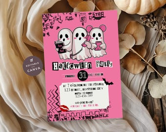 Ghouls Night Out Invitation Mean Girls Halloween Party Invite Editable Canva Template Burn Book Pink Digital Evite for Girls BB2