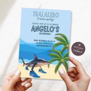 Tralalero Tralala Italian Brainrot Invitation 10th Birthday Party Funny Shark Meme Invite Editable Canva Template Kids Digital Evite TT2