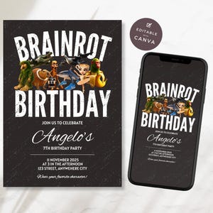 Italian Brainrot Meme Birthday Invitation Funny Viral Digital Invite Meme Theme Party Skibidi Tralalero Tralala Tun Tung Sahur Evite TT3