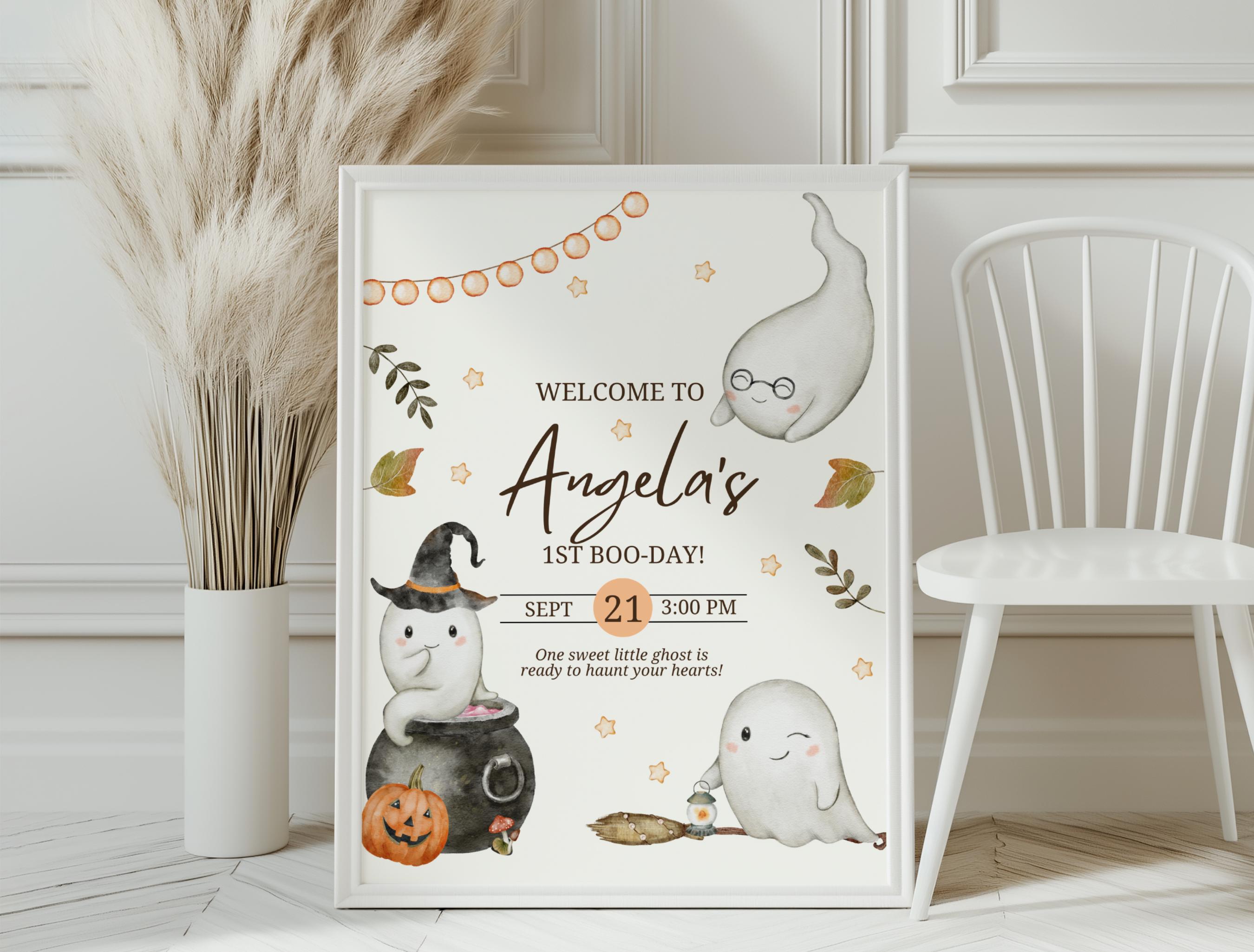Boo Day Welcome Sign First Birthday Greeting Poster for Kids Halloween ...