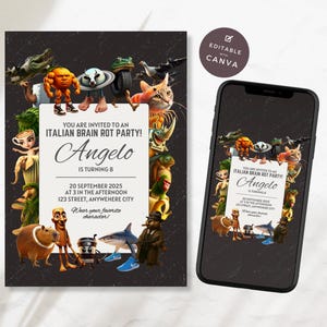 Italian Brainrot Meme Birthday Invitation Funny Viral Digital Invite Meme Theme Party Skibidi Tralalero Tralala Tun Tung Sahur Evite TT3